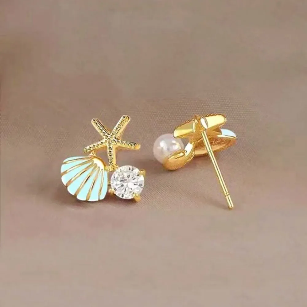 3for$20 NEW 2pcs Rhinestone & Starfish Decor Earrings